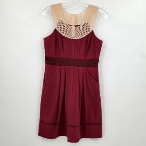 Anthropologie Floreat Burgundy Lace Collar Cotton Dress